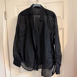 J Crew Sheer Black Button Up top NWT